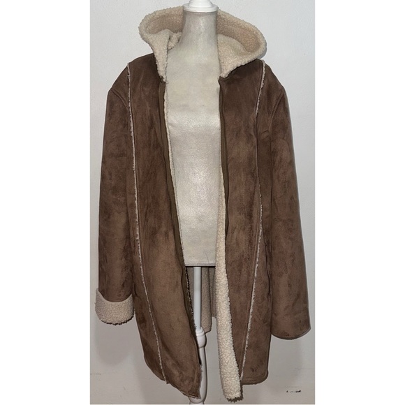 Brown Sherpa Hooded Coat - Picture 2 of 9